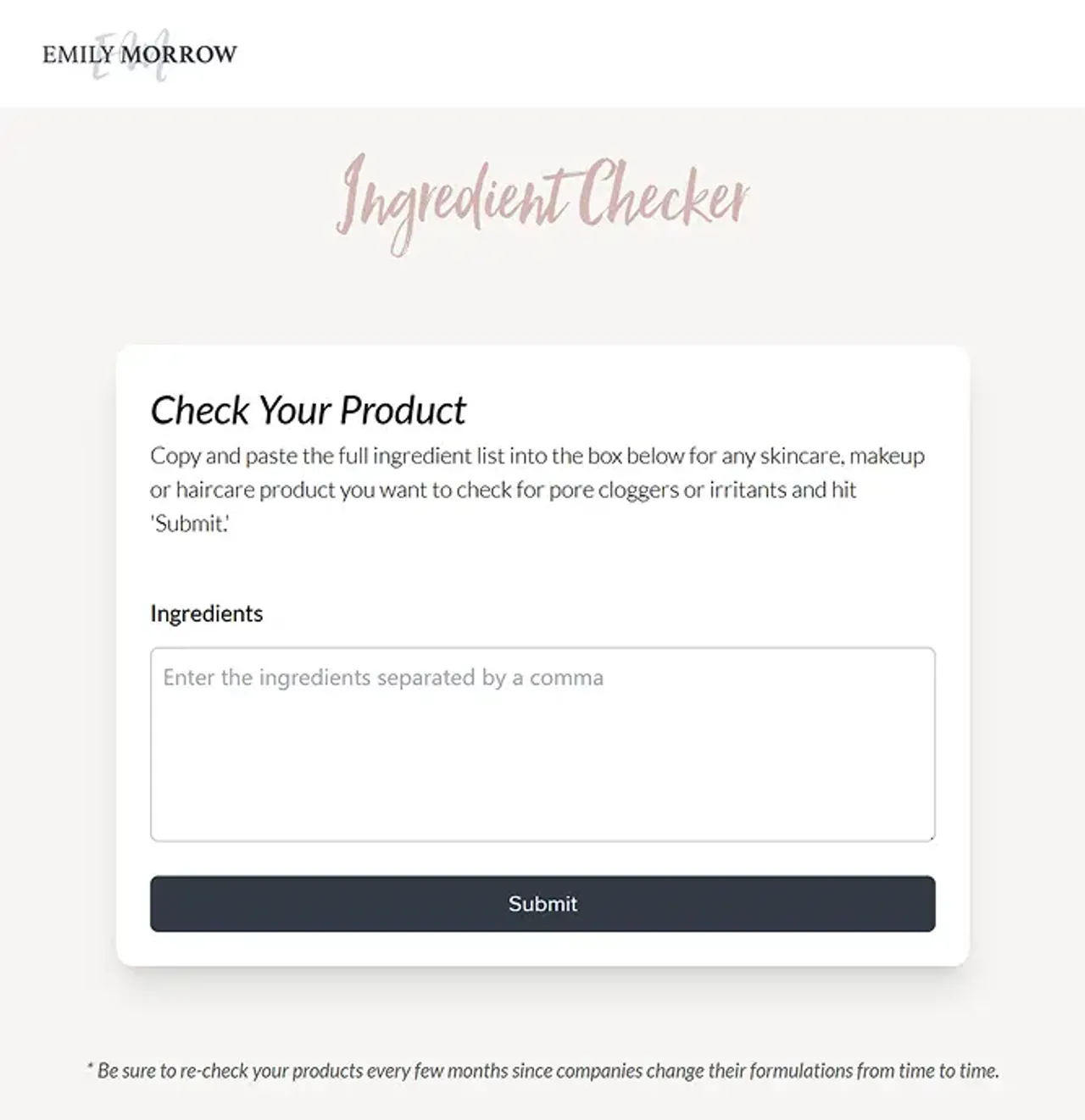 Emily Ingredient Checker Website
